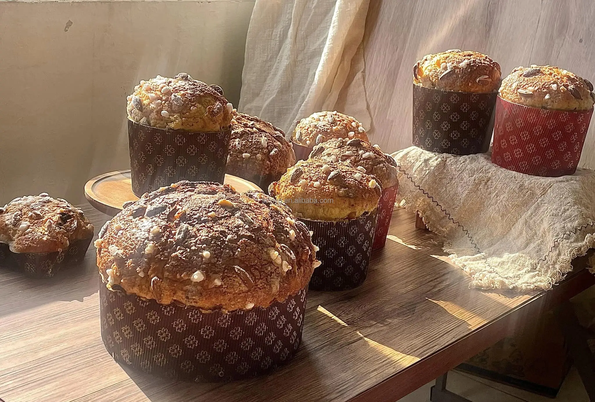 XL 6 inch-Panettone Paper Cake Mold Pan - Custom Round Loaf Bread Cake Cups High Temperature Resistant Non Stick Oven Cupcake