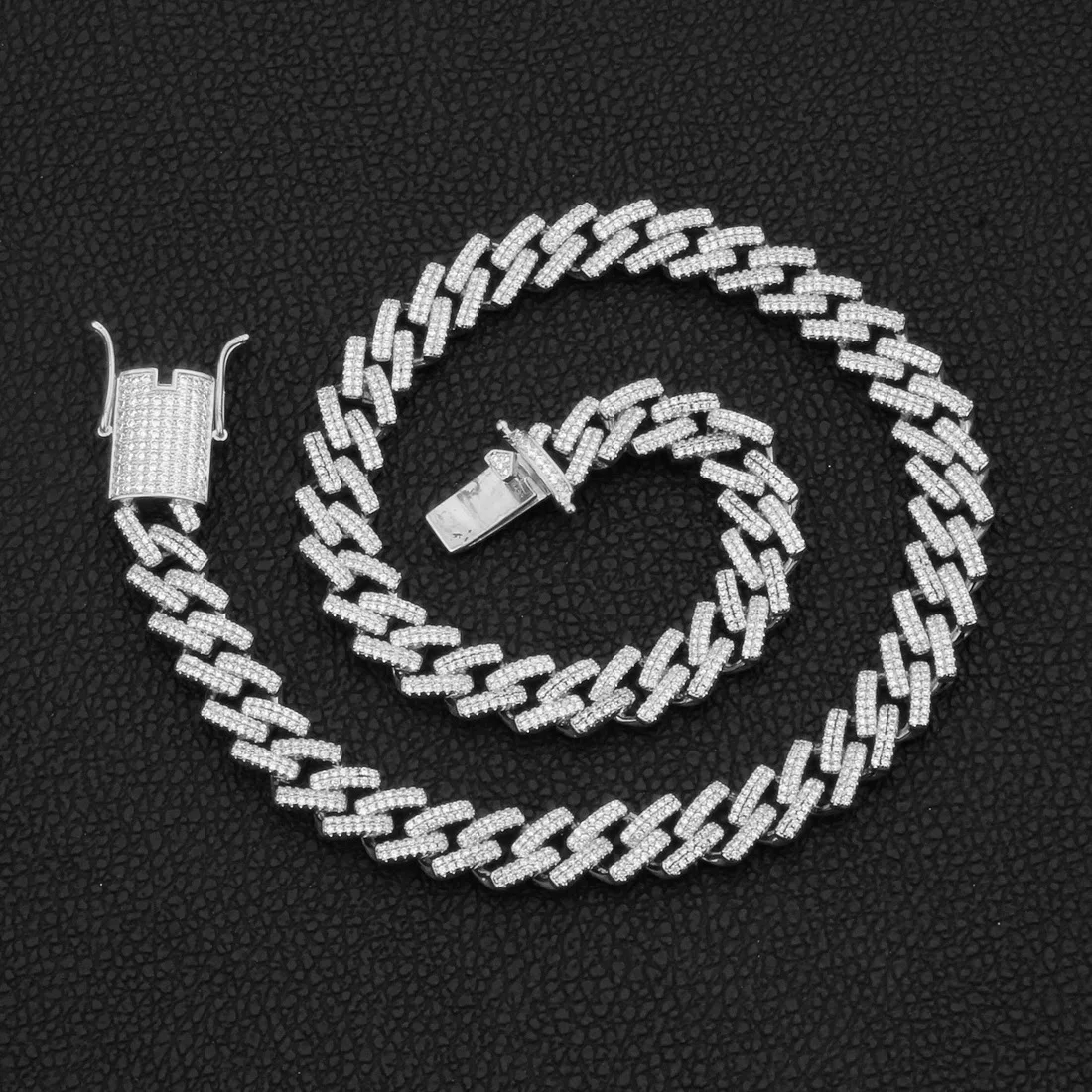 European Hips Hops Jewelry 316L Stainless Steel Rhombus Miami Cuban Necklace Bling CZ Iced Out Stainless Steel Cuban Link Chain