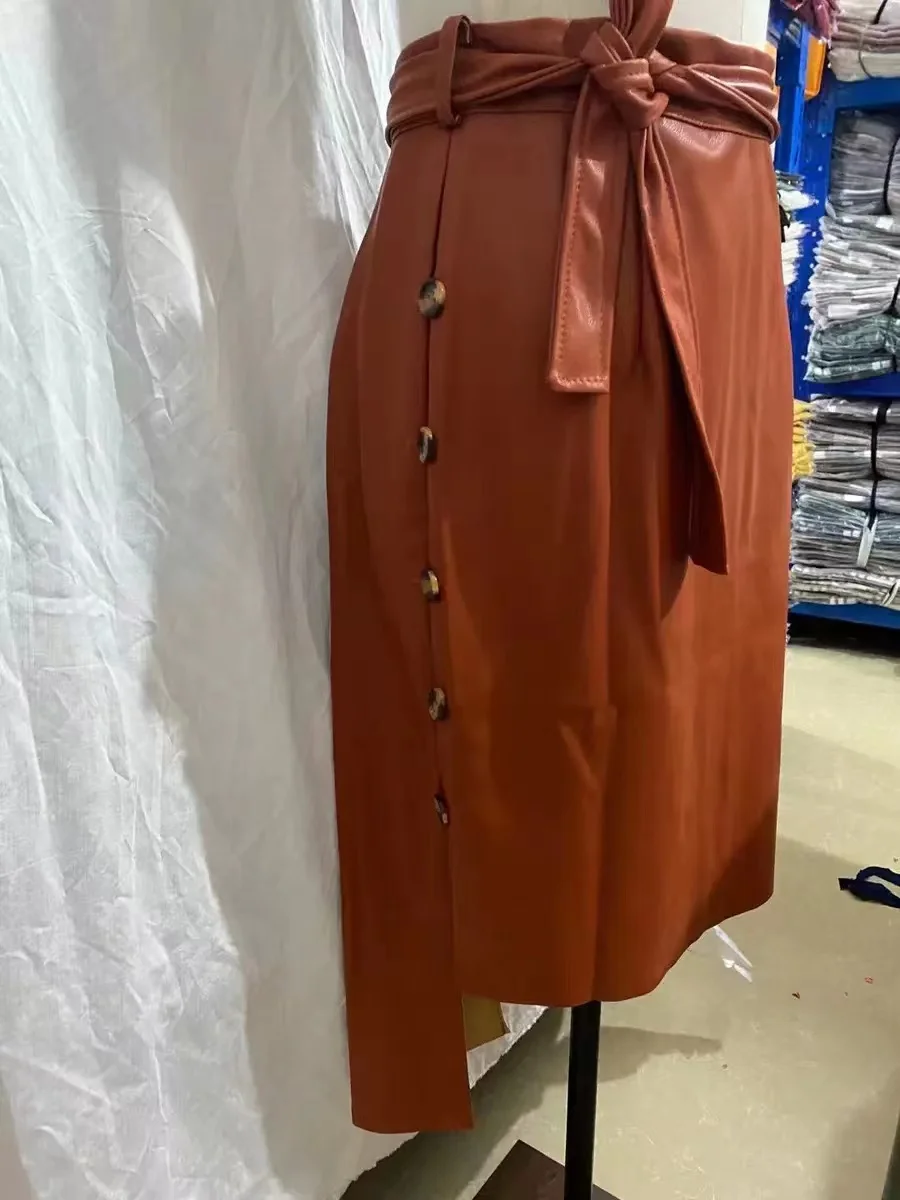 JL9801 Fashion Women PU Skirt Leather Skirt Office Wear Lady Brown PU Skirt