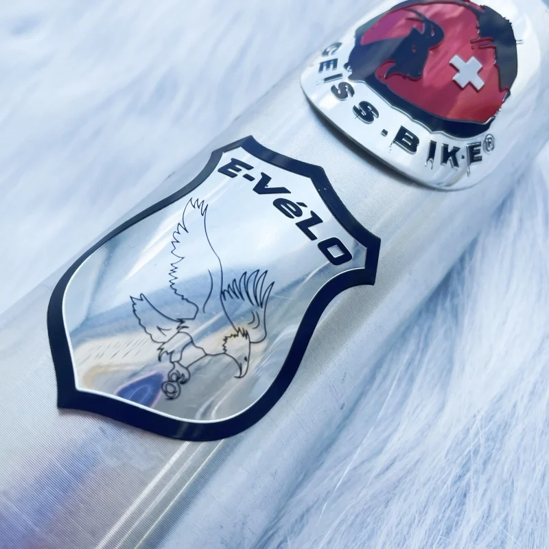 Private custom sports running bike frame reflective 3d sticker metal embossed aluminum tag waterproof design badge