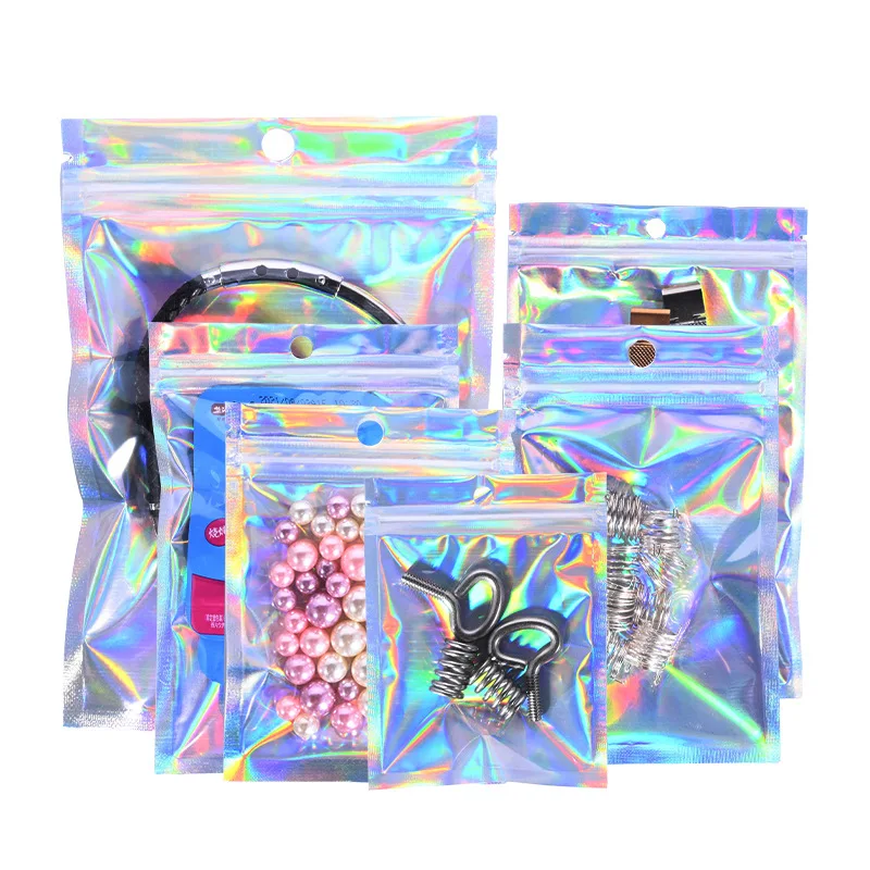 3 side sealed small holographic plastic laser printing zipper hologram bag