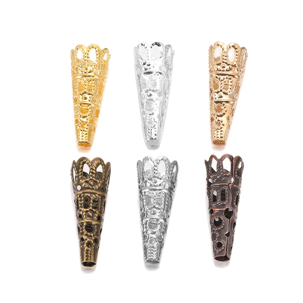 
50pcs 8x23mm Flower Torus Shape Alloy Beads Caps Ancient Charms Hollow Out Bugle Filigree Bead End Cap For Jewelry Making 