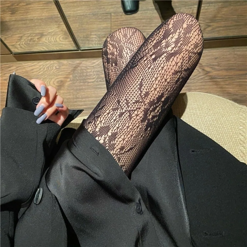 Women Sexy Mesh Hole Floral Diamond Printed Fishnet Tights Mesh Stocking See Through Pantyhose