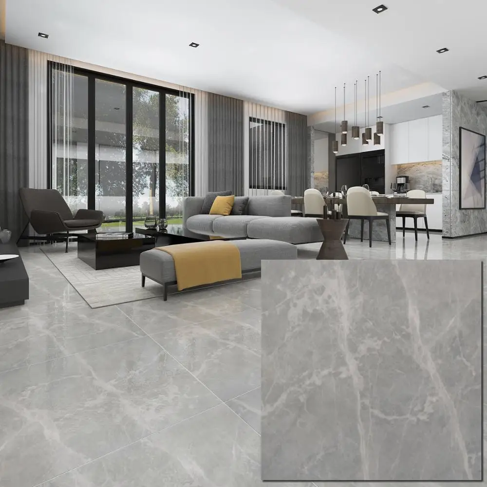 Modern Design Light Gray Travertine Porcelain Tile Largest Ceramic Floor Tile Polished and Glossy for Interior Use