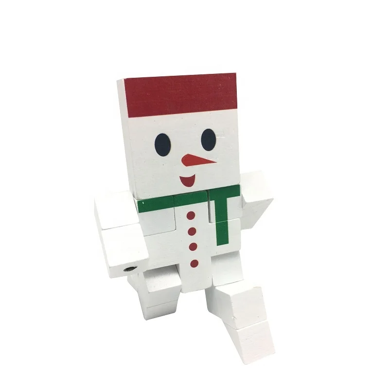 New wooden robot brain cube Christmas Snowman challenge puzzle