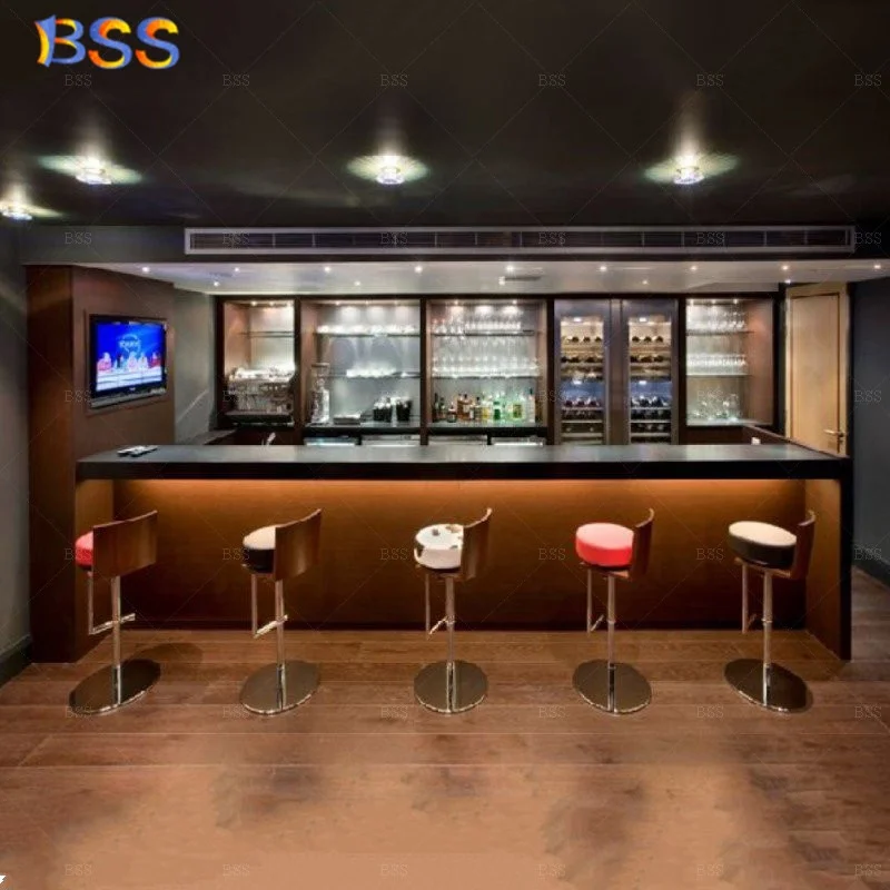 Custom Home Bar Counter Set Modern Design Black Free Standing Bar Counter And Cabinet