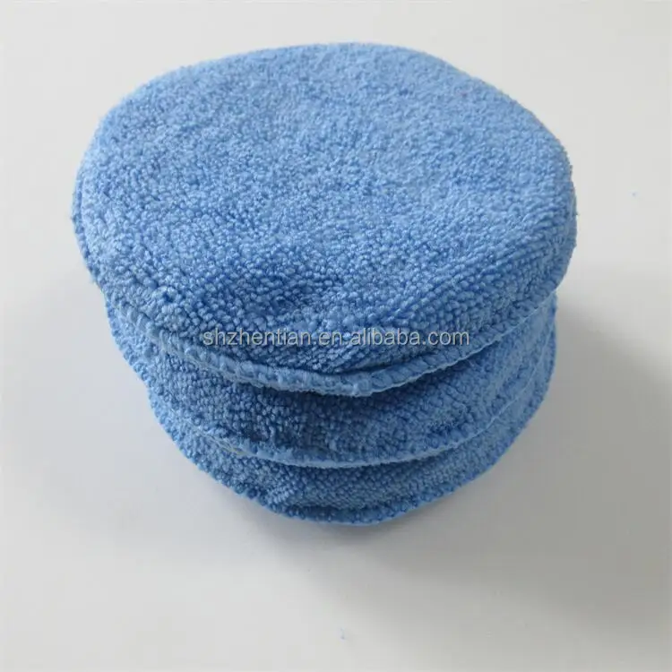 China Car Care Auto Detailing Polishing Buffing Cleaning Coating Foam Sponge Round Microfiber Car Wax Applicator Pad with Pocket