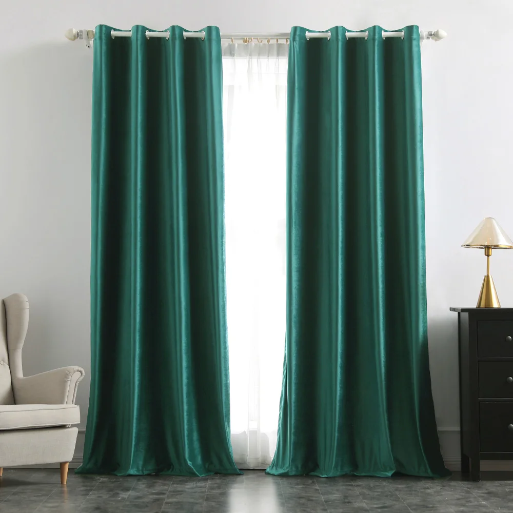 Ready Made Velvet Curtain  Luxury Blackout Curtains For The Living Room Window Treatment Set Grommet Top Light Blocking Curtain