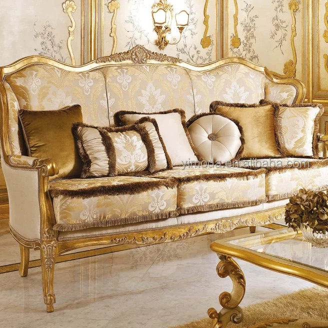 Royal Victorian Style High quality French style living room villa furniture antique wooden carved sofa