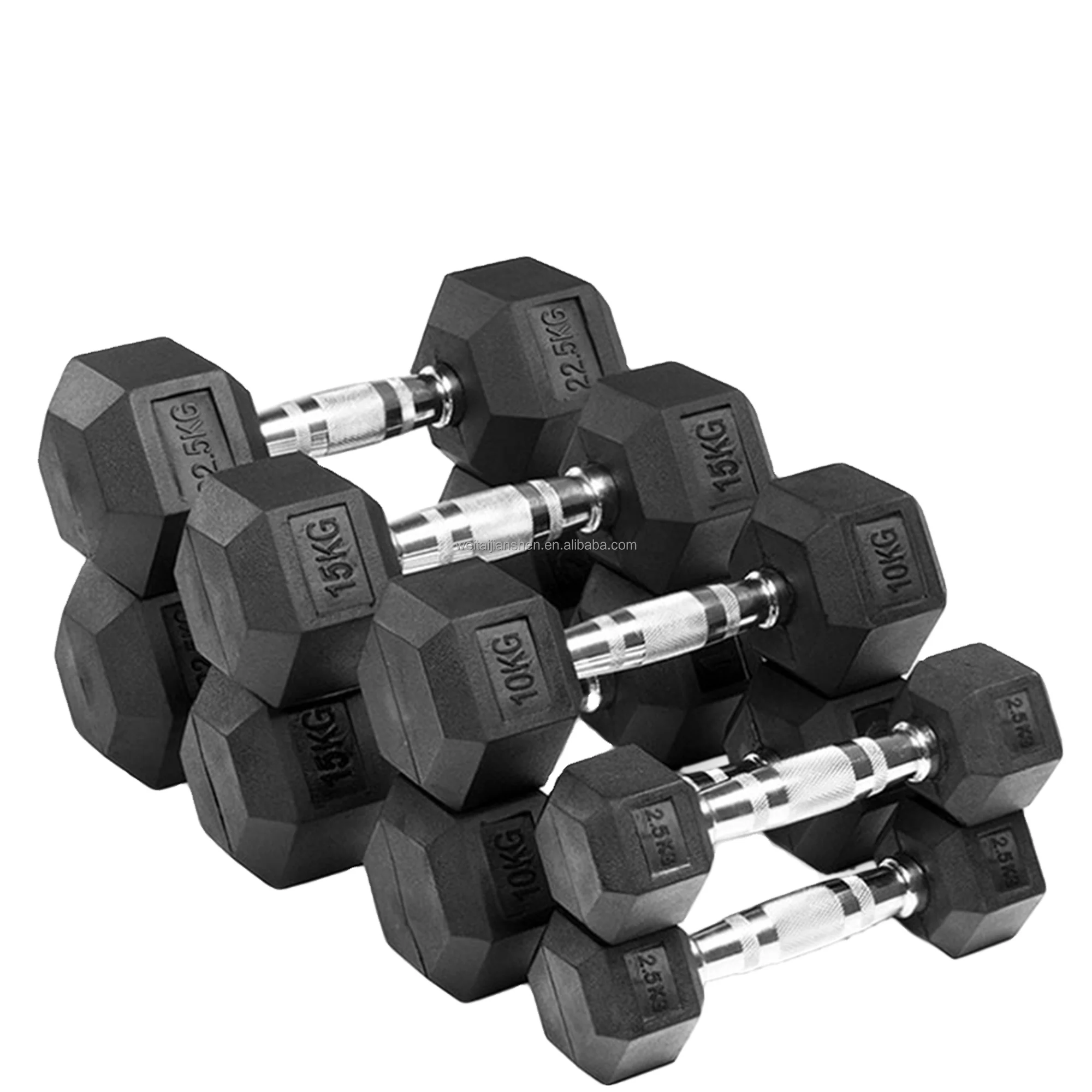 High Quality free weight lifting fitness workout 40kg 50kg rubber dumbbell hexagon hex dumbbell