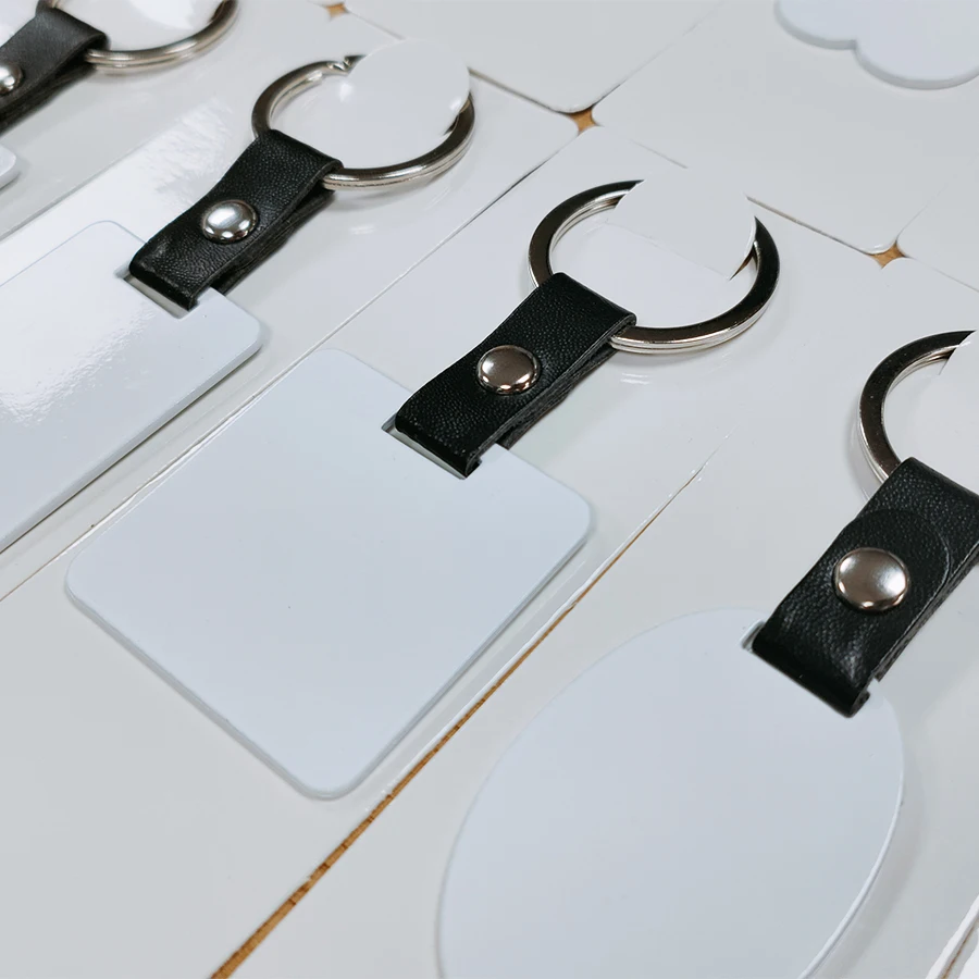wholesale print on demand plain white double sided coated sublimation keychain blanks heart round square