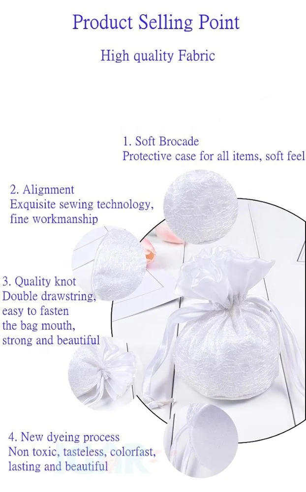 Festival white lace round bottom drawstring bags  Silk Brocade Jewelry Pouch Bag, Drawstring Coin Purse, Gift Bags