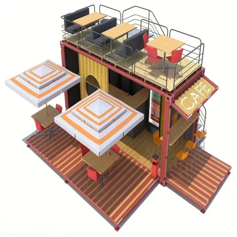Small container house coffee shop, easy and fast assembly ,practical prefabricated detachable container houses.