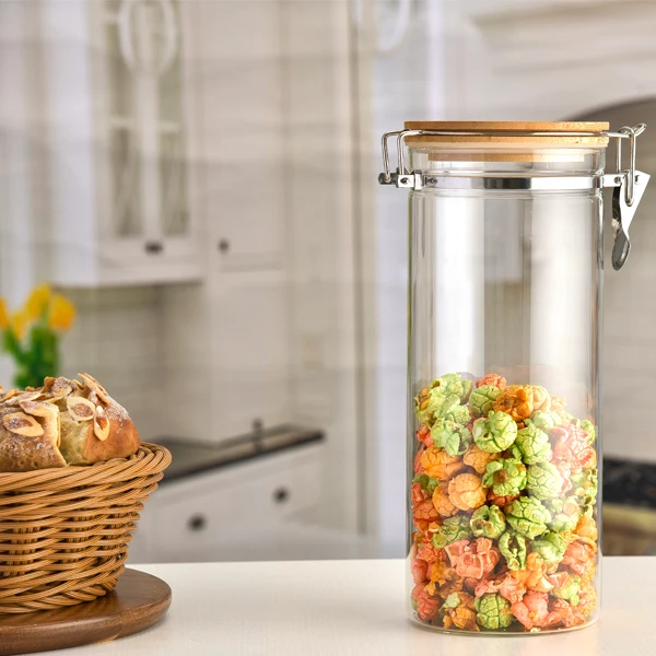 Glass Food Storage Containers Set Airtight Food Jars with Bamboo Wooden Lids Kitchen Canisters For Sugar Candy Cookie Spice