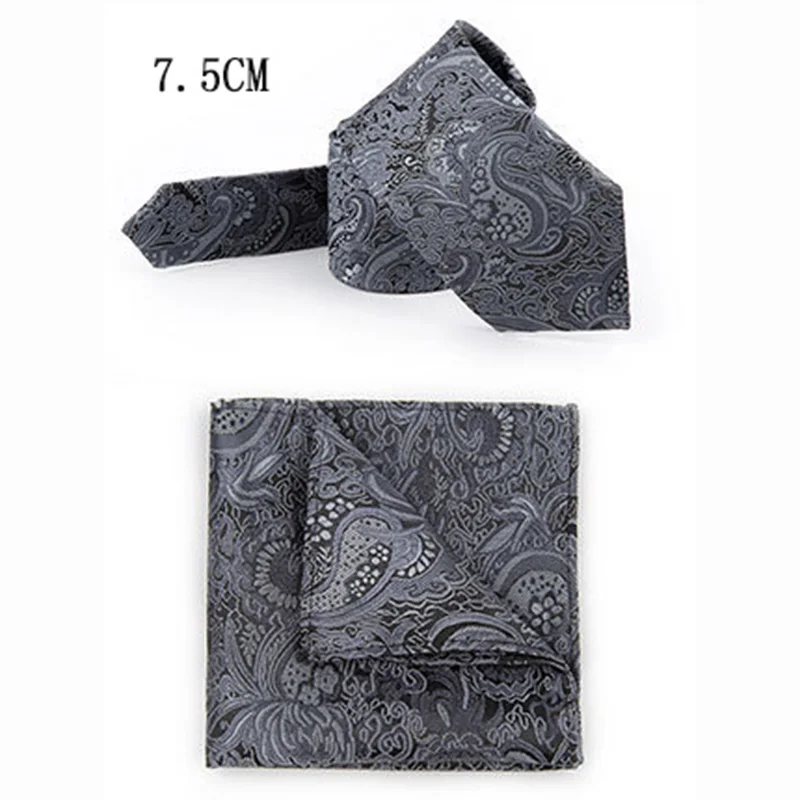 Men Polyester Ties 3inch with Pocket Square Set Fashion Mens Necktie Corbatas Neckwear Wedding Business Jacquard Gravatas