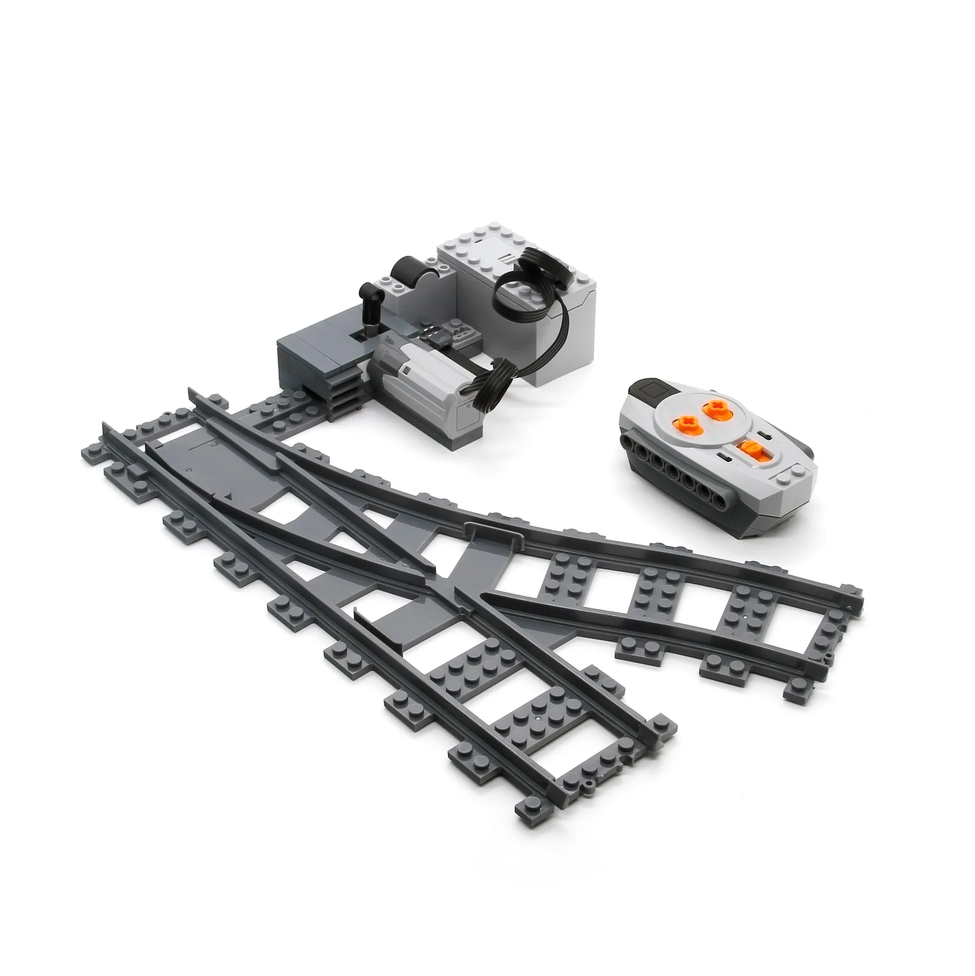 RC Motor Train Track Change Device Left Right Fork Rails Building Block DIY Train Brick Toys Made of Plastic for Urban Trains