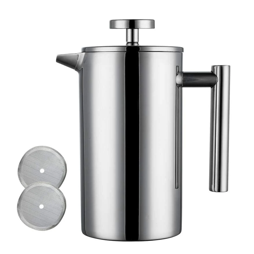 2022 New Low MOQ Silver Double Wall Stainless Steel 8 Cup French Press Cafetera Prensa Francesa