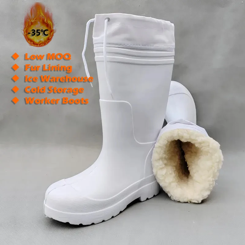 Eva Cotton Rain Boots Non Slip Oil Resistant Waterproof Food Factory Shoes Fur Lining Cold Weather Ice Warehouse Worker Boots