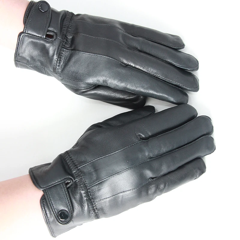 
Men Lambskin Sheep Leather Driving Police Fashion Winter Gloves 