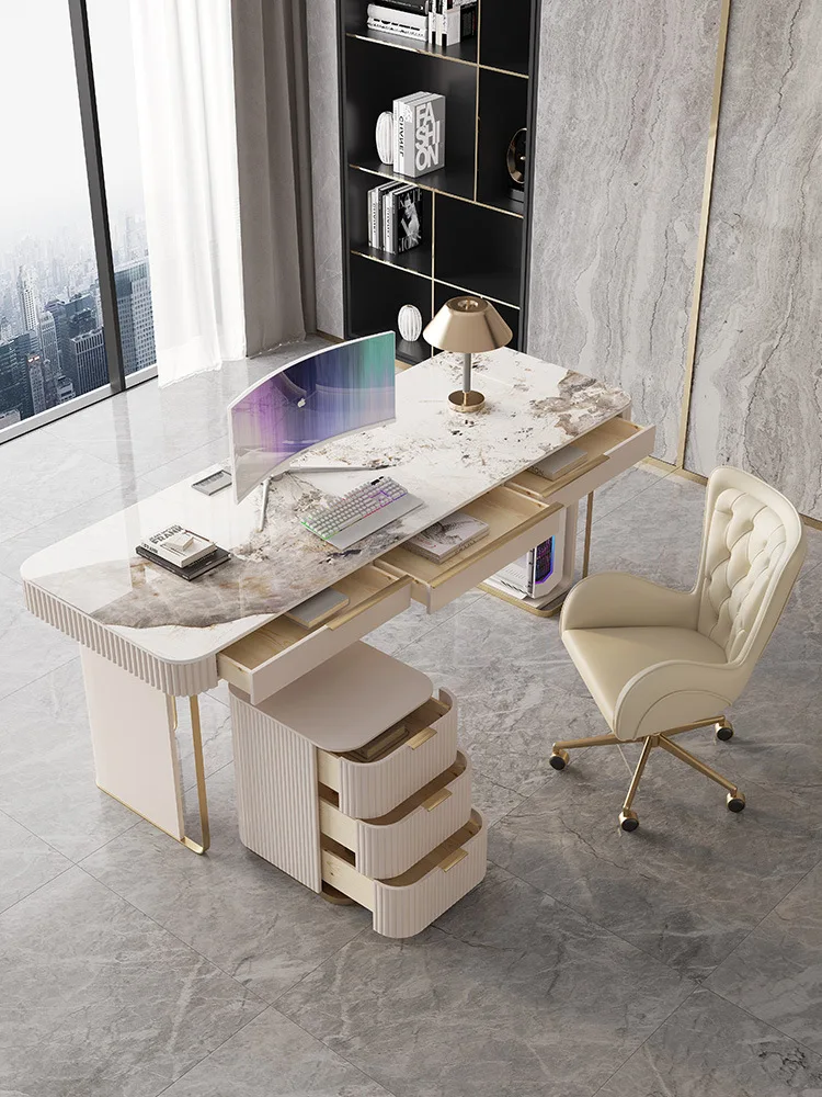 Material upgraded Italian light luxury modern minimalist home office computer desk with drawers