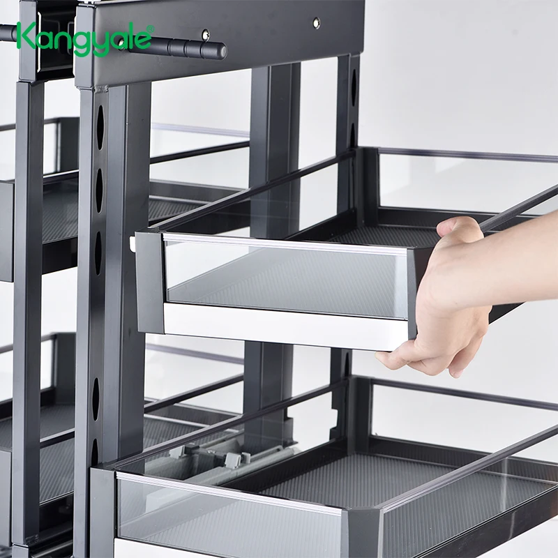 KANGYALE Storage Baskets Metal Multifunction Full Open Basket Kitchen Cabinet Corner Swivel Basket