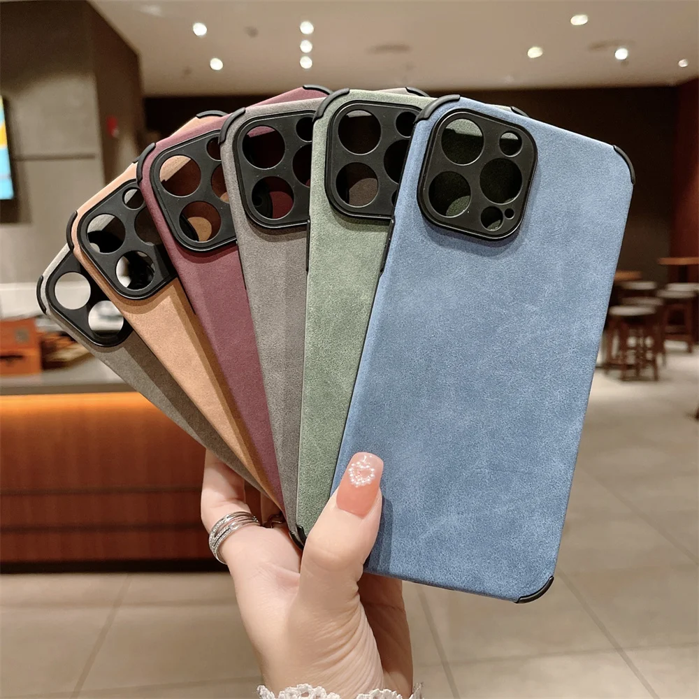 Лидер продаж, ударопрочный чехол-накладка, кожаные чехлы для телефонов IPhone 13 Pro Max, 12, 11, мягкий замшевый чехол для телефона из ТПУ