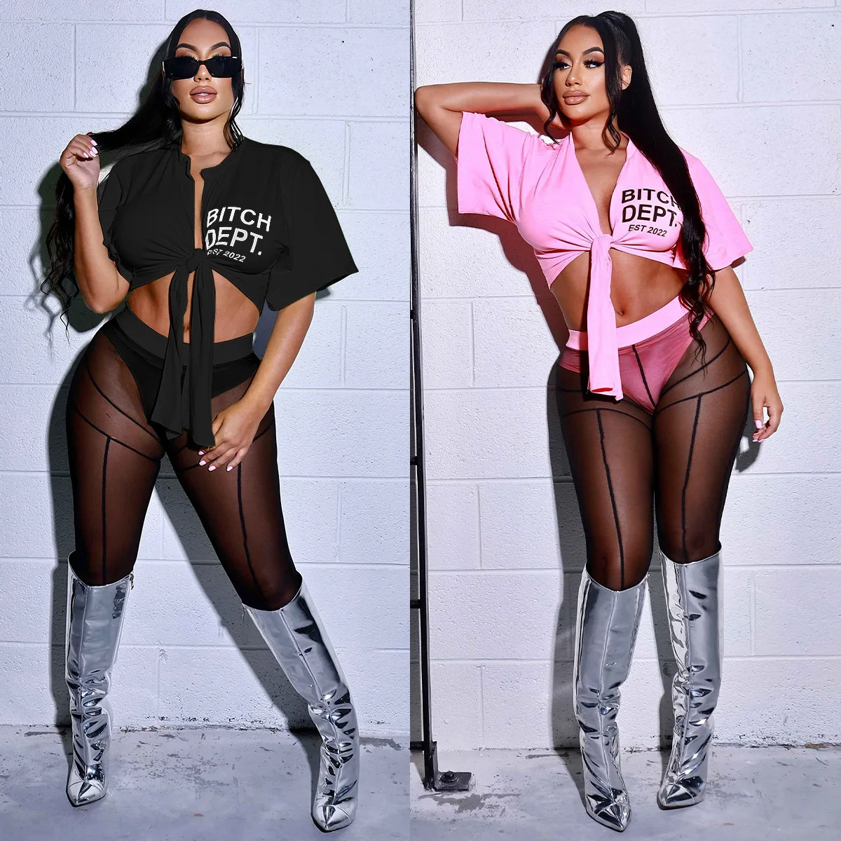 Sharee Dropshipping Y2k Street Clothing Bandage 2 Pieces Crop Tops And Mesh Pants Set Sexy Two Piece Pants Set