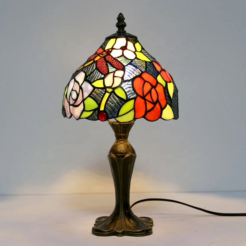 LongHuiJing Tiffany Stained Glass table lamp Bar Restaurant Crystal desk Lamps Mediterranean Blue Dragonfly Light