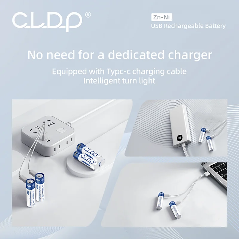 Logo OEM Zn-Ni USB rechargeable batteries 2pack 1.5v 1.6v 2000mWh AA 500mWh AAA type-c port chargeable battery