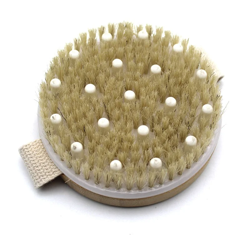 Bamboo boar bristles massage dry brushes soft mild bath body brush