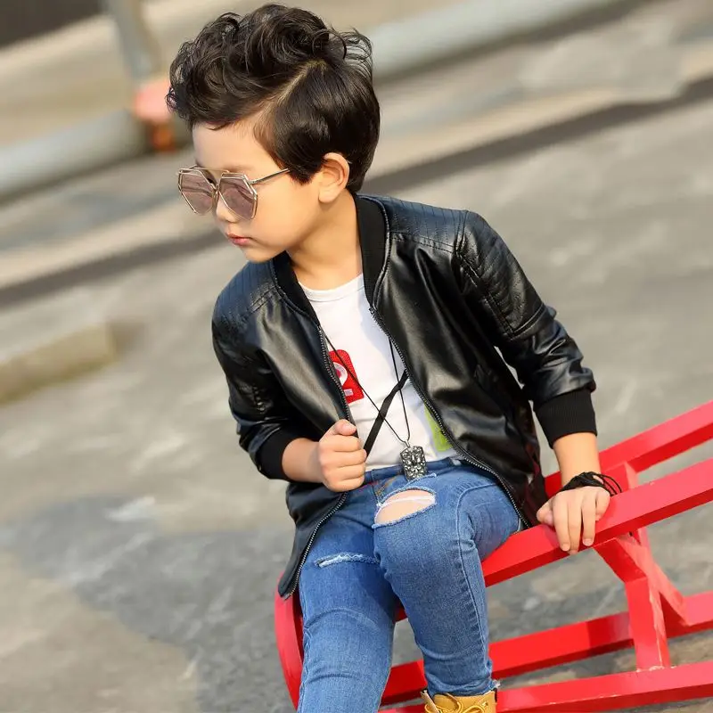 Fashion Children Clothes Boys Coats Baby PU Leather Jacket Solid Colors Toddler Boy Jacket