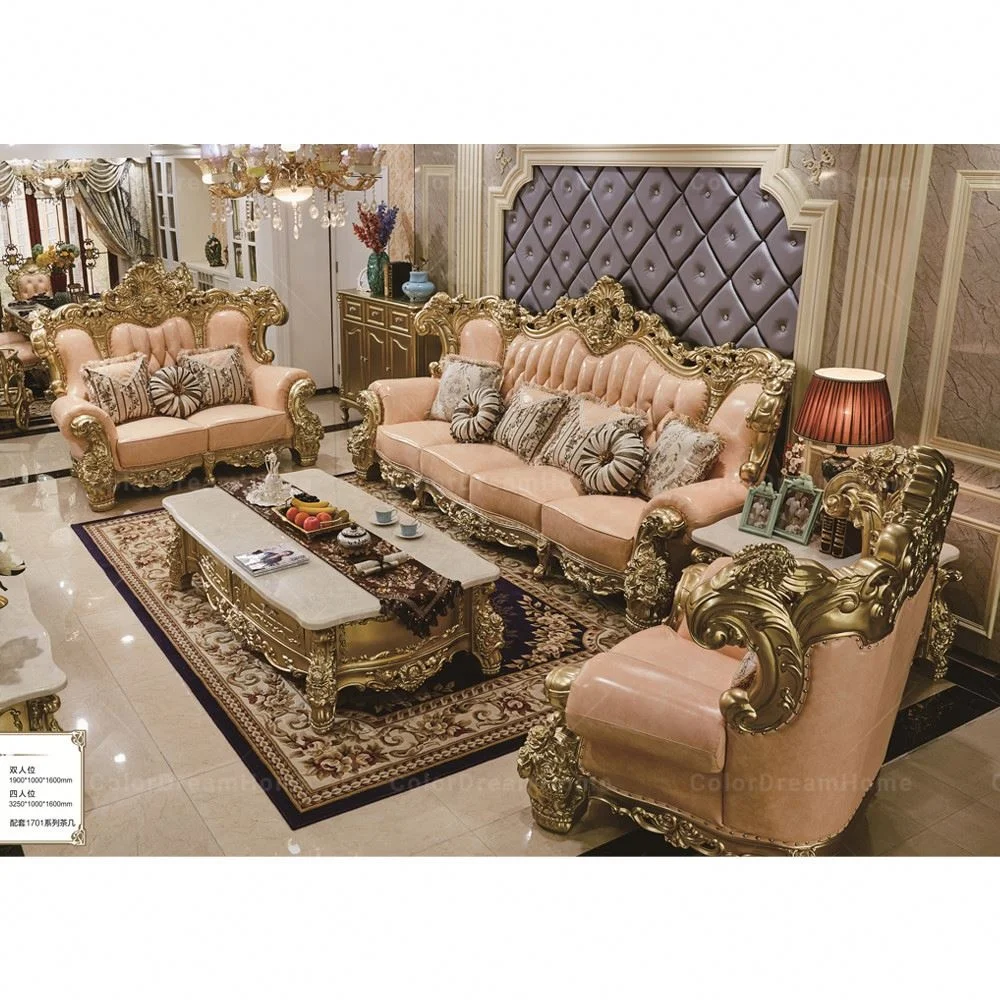 French heavy carved furniture luxury living room wood carving sofa set pink leather sofa set