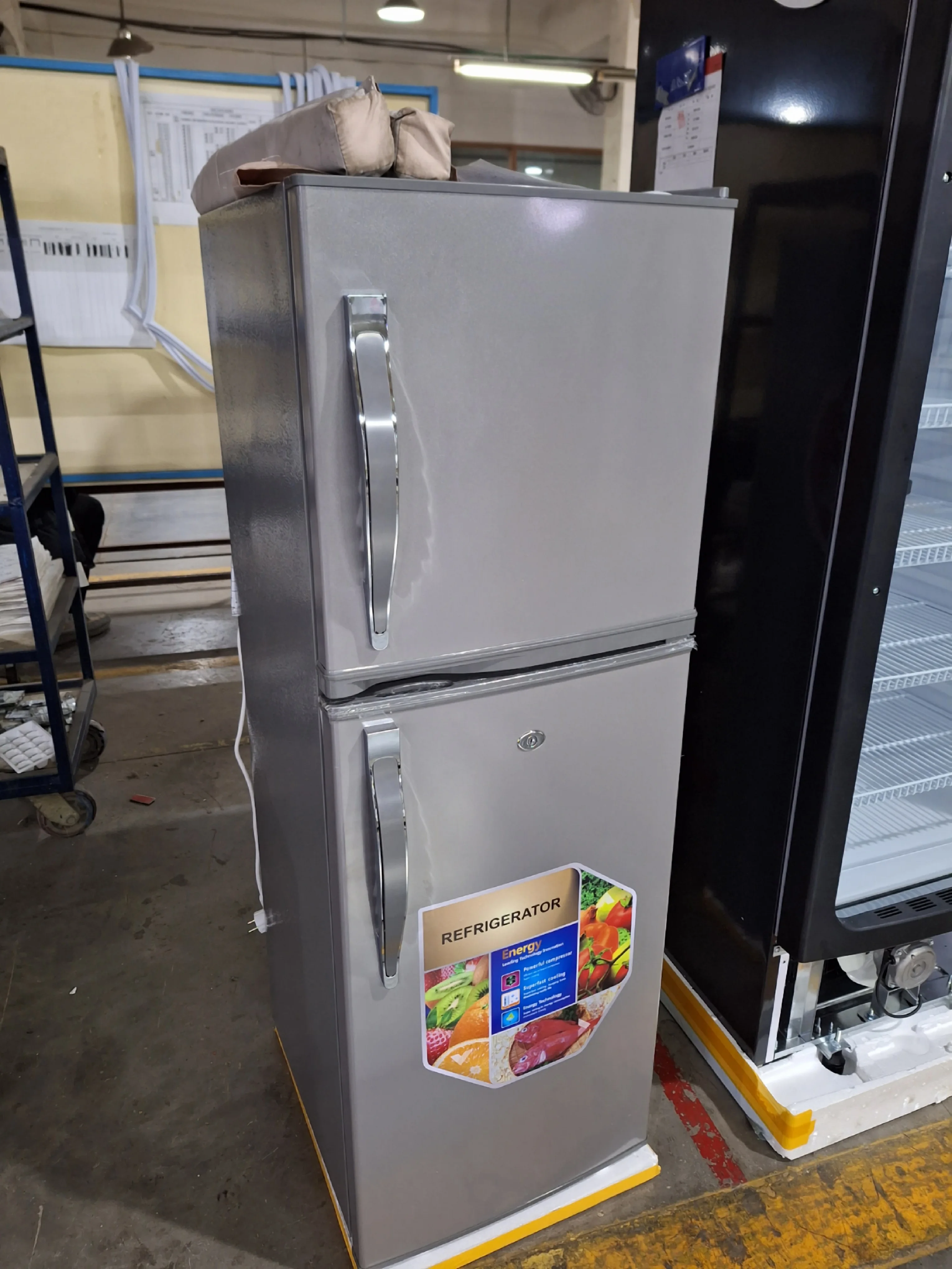 Top mounted double door refrigerator static cooling fridge with inox silver design