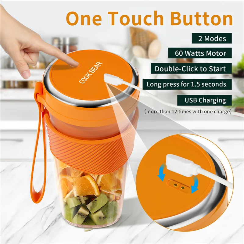 Rechargeable Portable 400ml Automatic Battery Handheld USB Fruit And Vegetables Smoothie Cup Mini Juicer Food