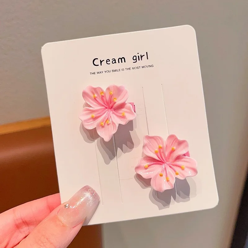 Factory direct sales are hot in spring and summer Cute Baby Peach hairpin New sweet pink flower one-line clip side hair clip