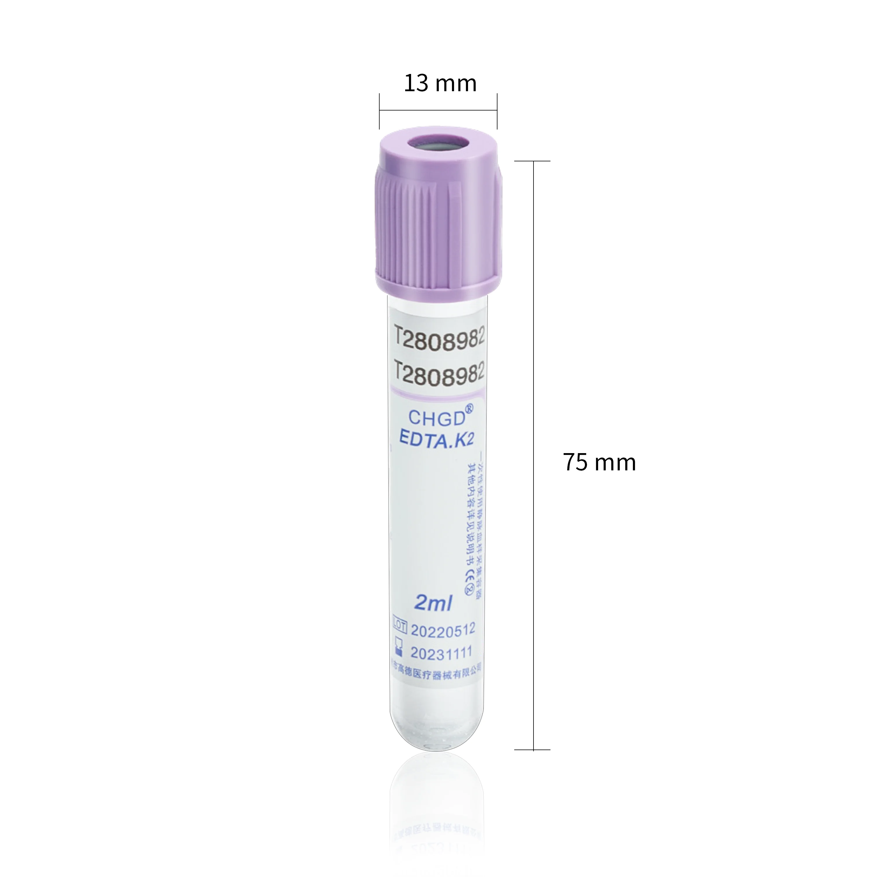 13X75mm Plastic Glass 2ml Vacuum Tubes EDTA K2 K3 heparin vacuum Blood Collection Tube