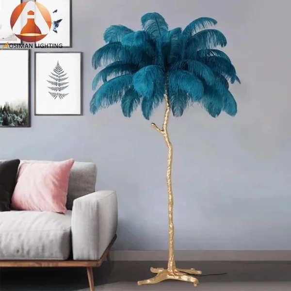 Modern Romantic Full Copper Feather Floor Lamp
