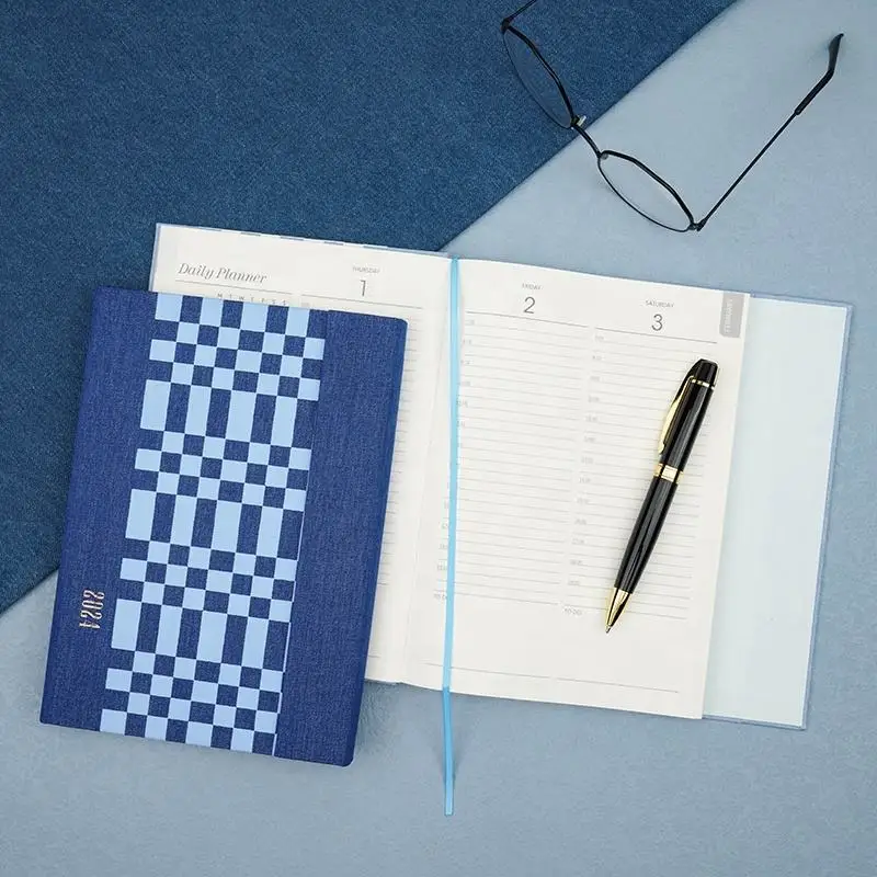 AP Fashion Denim Cover Plaid Style Foil Stamp And Magnet diary with lock Notebook diaries Office Fabric diary 2023