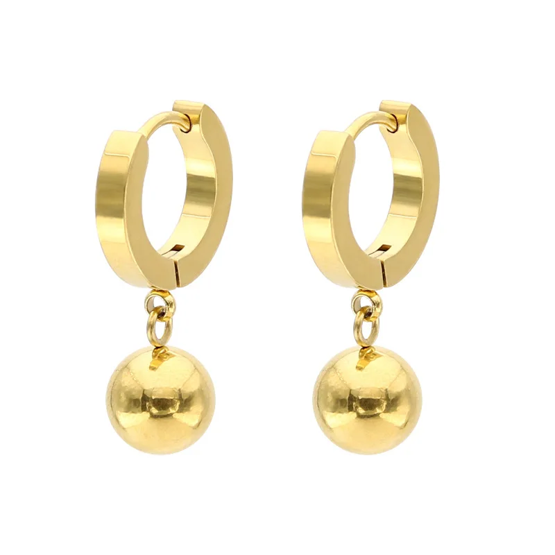 Korean version of titanium steel stainless steel ball pendant flat ear buckle simple trend earrings