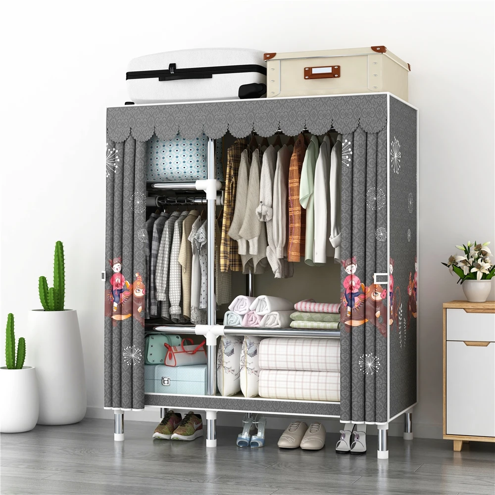 Hot Sale Baby Good Quality Jumbo Size Wardrobes Foldable Fully Assembled Cloth Fabric Covered Metal Shelves Wardrobes For Clothe