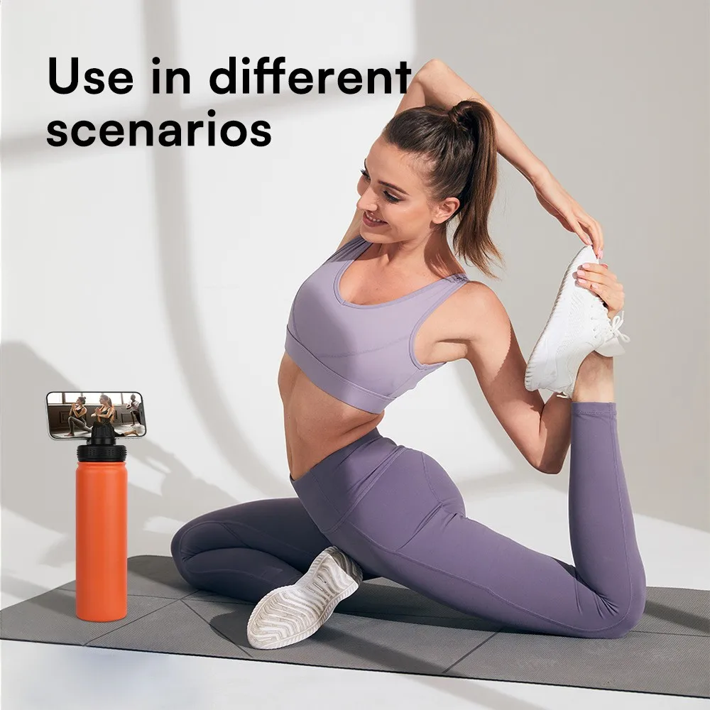 2024 New Trend Magnetic Magsafe Water Bottle with Phone Mount Stand Insulated Cup with Mobile Phone Holder Magnetic Lid