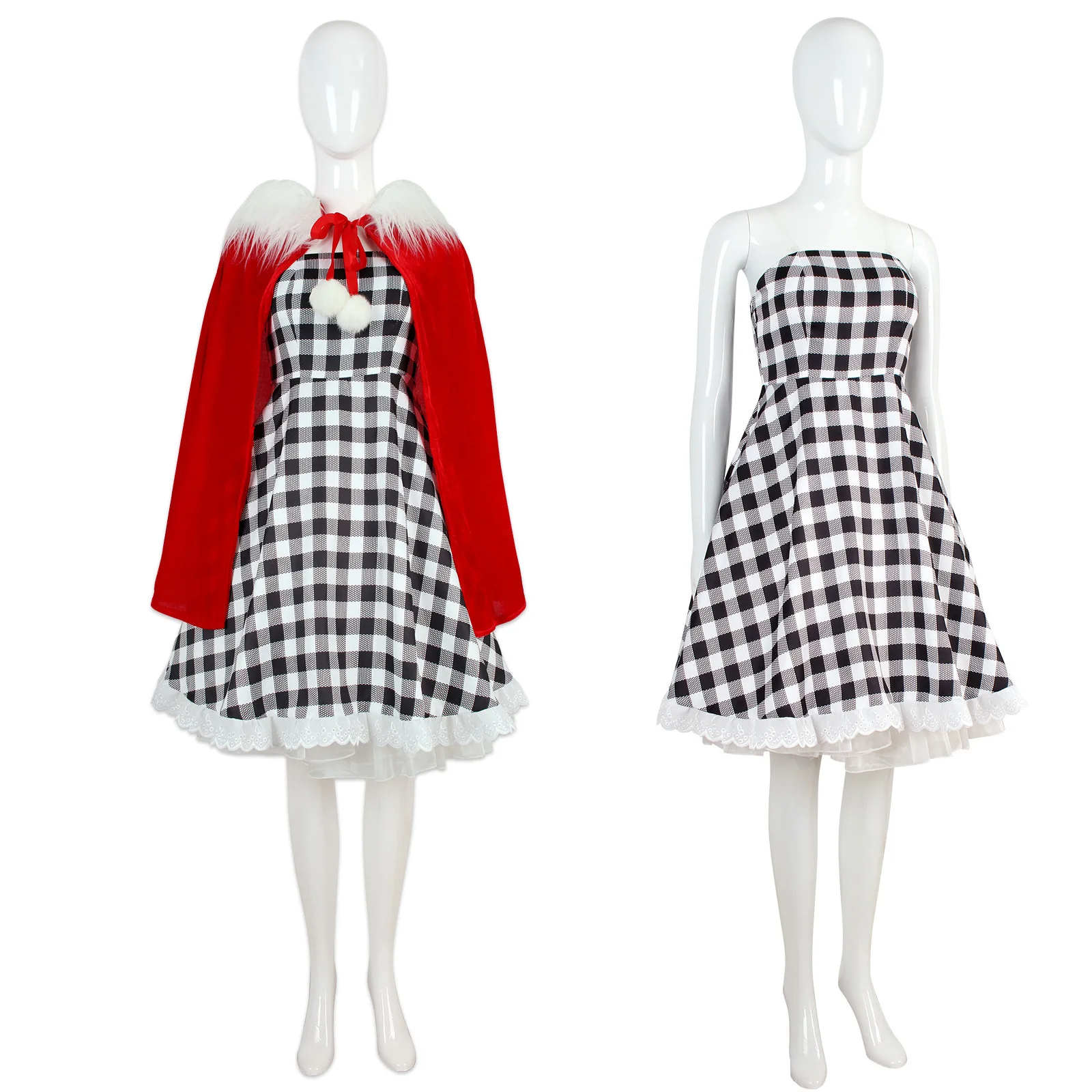 Cindy Lou Who Coaplay Costume Red Hood Cloak Plaid Dress Green Braid  Monster Cosplay Costume Christmas Outfit Women Girls