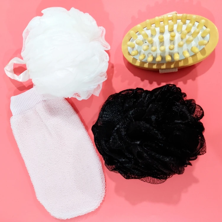 White Black Flower Bath Shower Ball Sponge Body Scrub Spa Loofah PE Mesh Soft Puff Bathing Scrubber 60g Exfoliating Bath Sponge