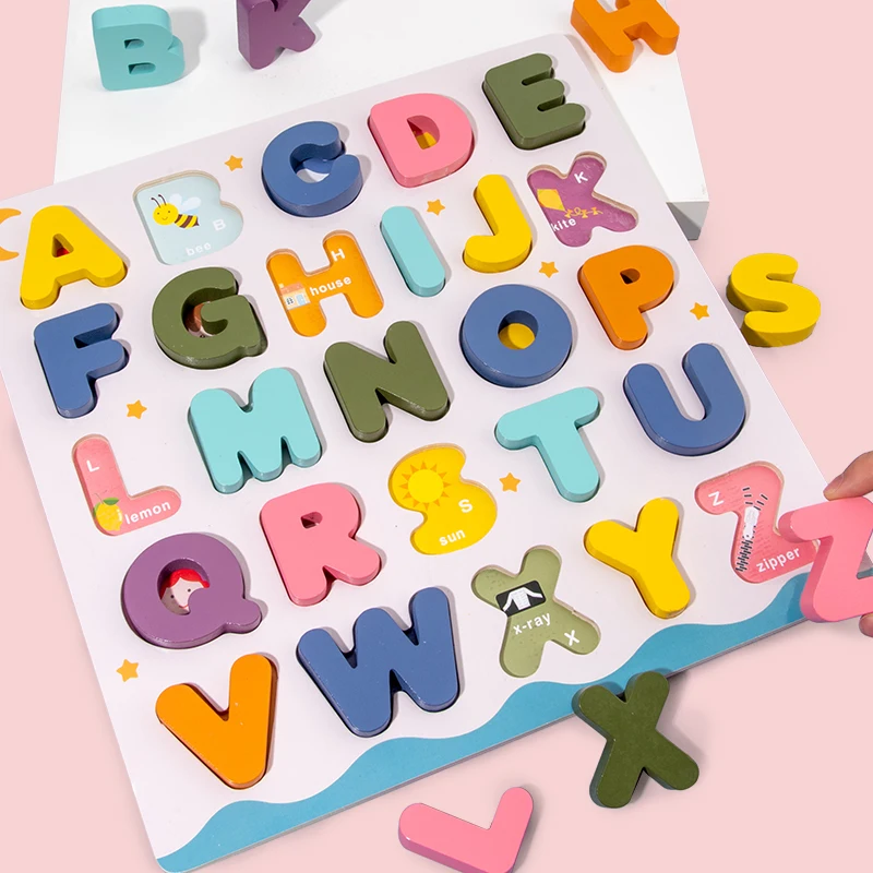 Digital Letter Shape Learning Board Montessori Wooden 3D Jigsaw Puzzle Educational Toys For Kids