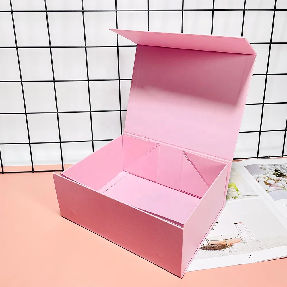 custom wholesale pink luxury foldable rigid magnet closure jewelry gift packaging boxes with magnetic lid