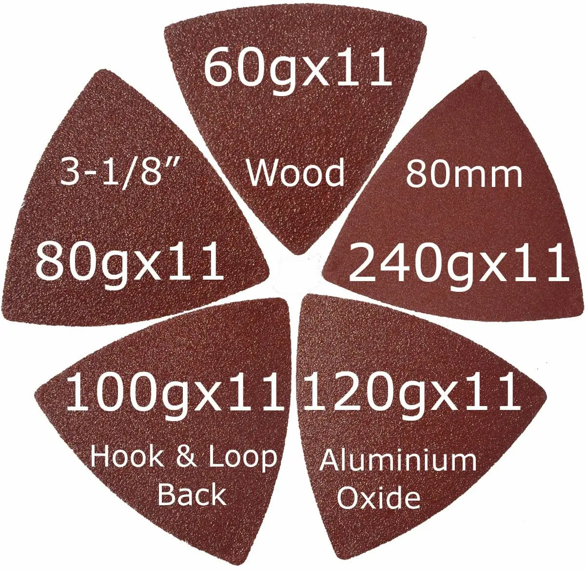  80mm 60/80/100/120/240 Grits Oscillating Hook and Loop Sanding Triangle Paper