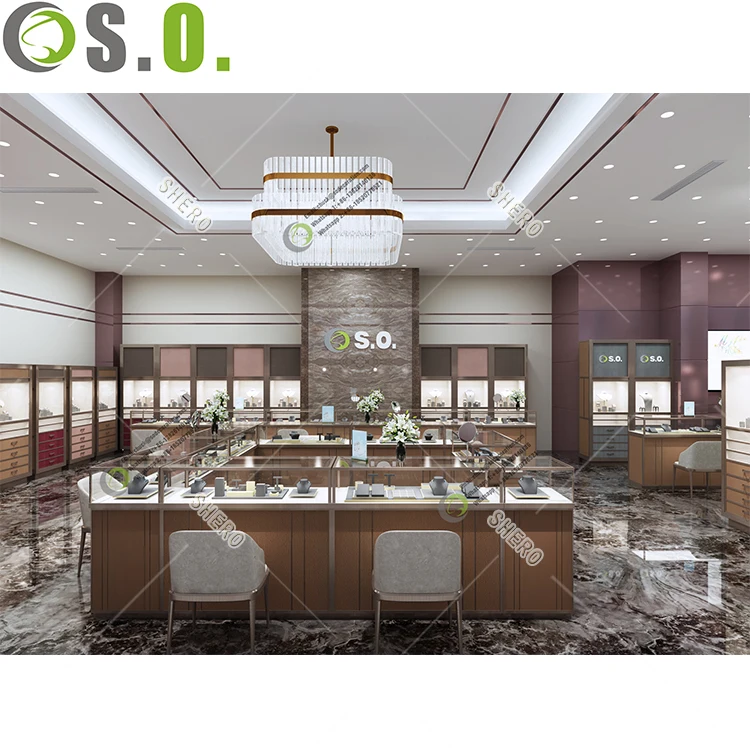 Latest design jewellery shop interior decoration with custom jewelry showcase