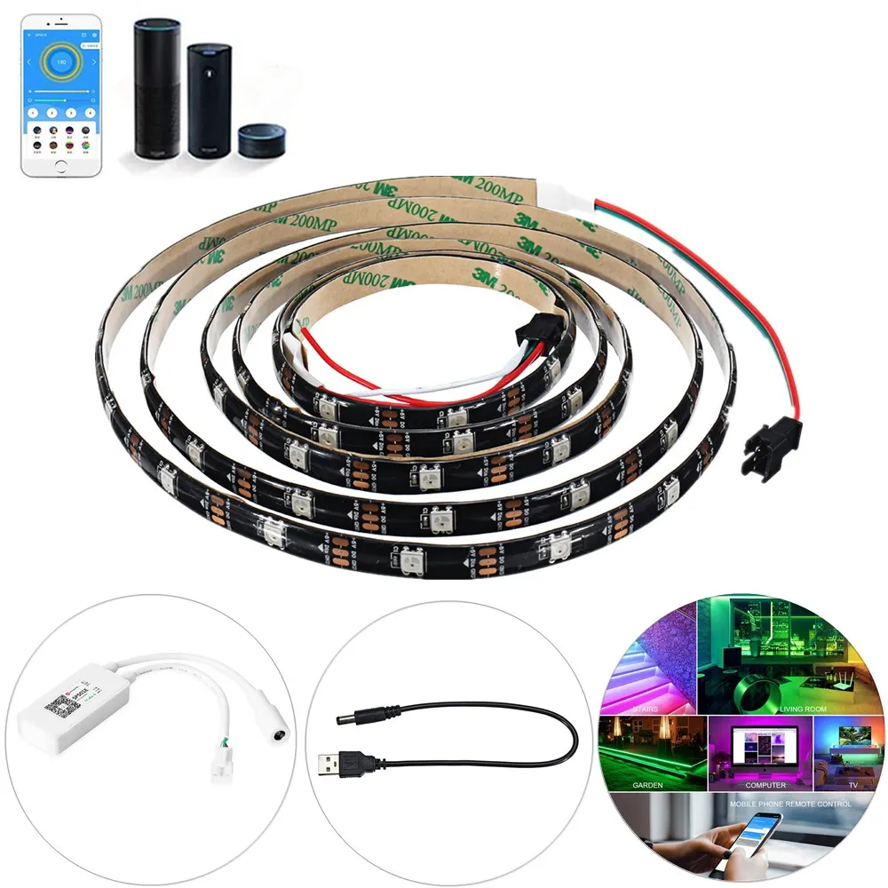 RGB 5050 5 в WS2812 программируемая Светодиодная лента с USB, 5 м, 30 бит на метр для радиоуправляемого дрона, FPV гоночные Многовинтовые