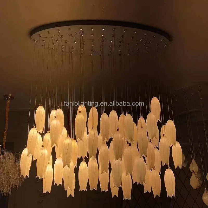 Nordic Flower Modern LED Ceramics Chandelier Lamp Tulip Pendant Light Hanging Lighting for Kitchen Island bar Wedding