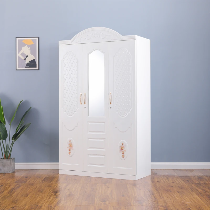 2023 new white armoire metal bedroom 3 door wardrobe with mirror